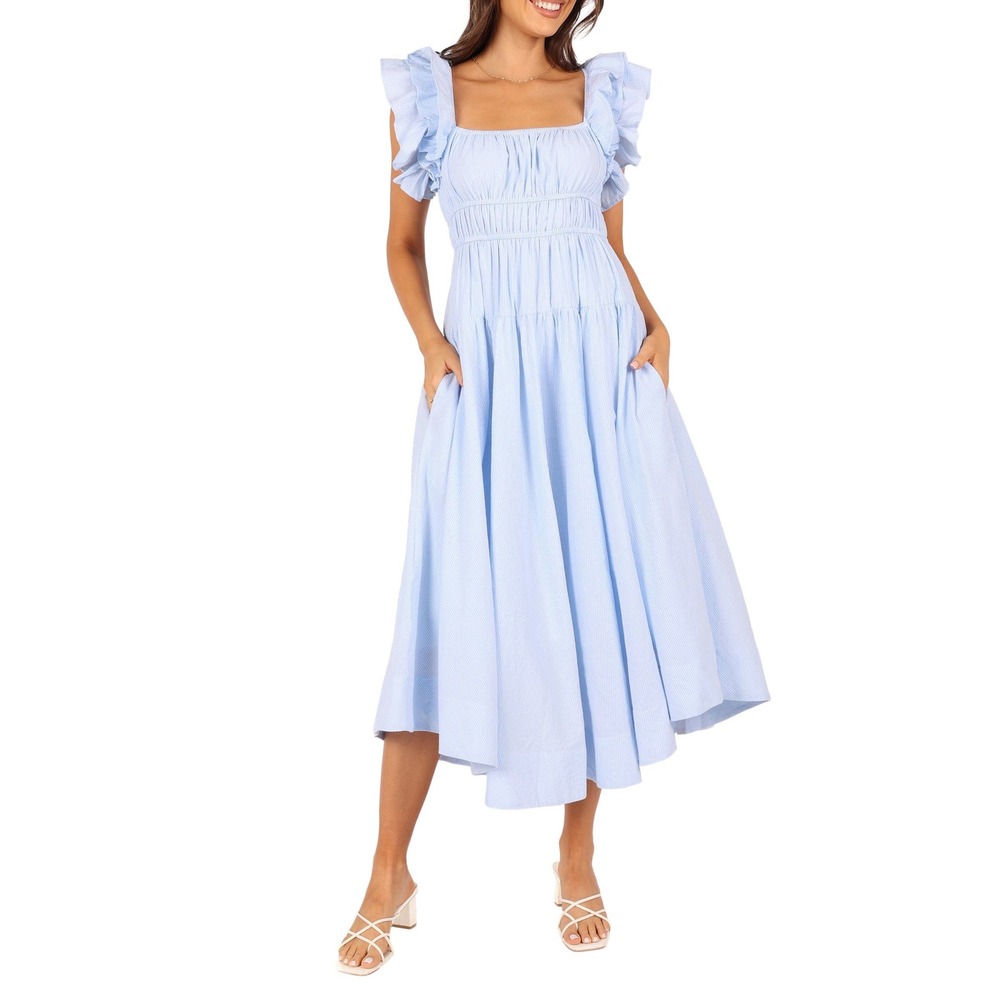 Petal & Pup NWT Linda Midi Dress Sundress Blue Stripe Size Small
